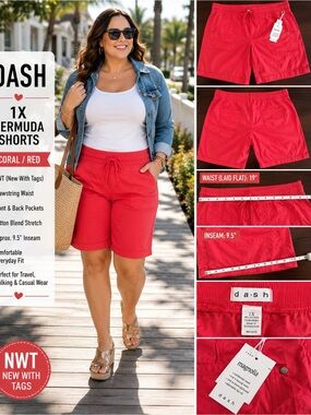 NWT DASH Coral/Red Bermuda Shorts with Drawstring Waist - 1X
